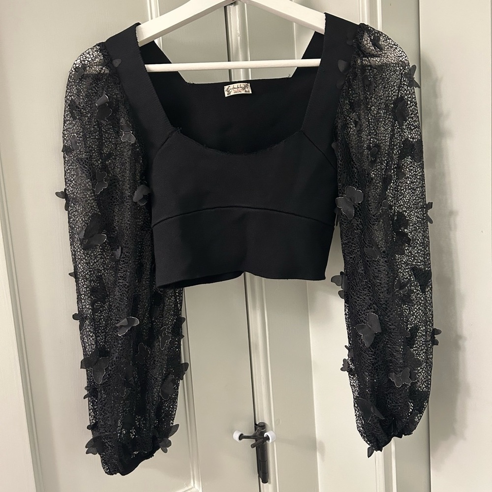 Free people black butterfly sleeve top